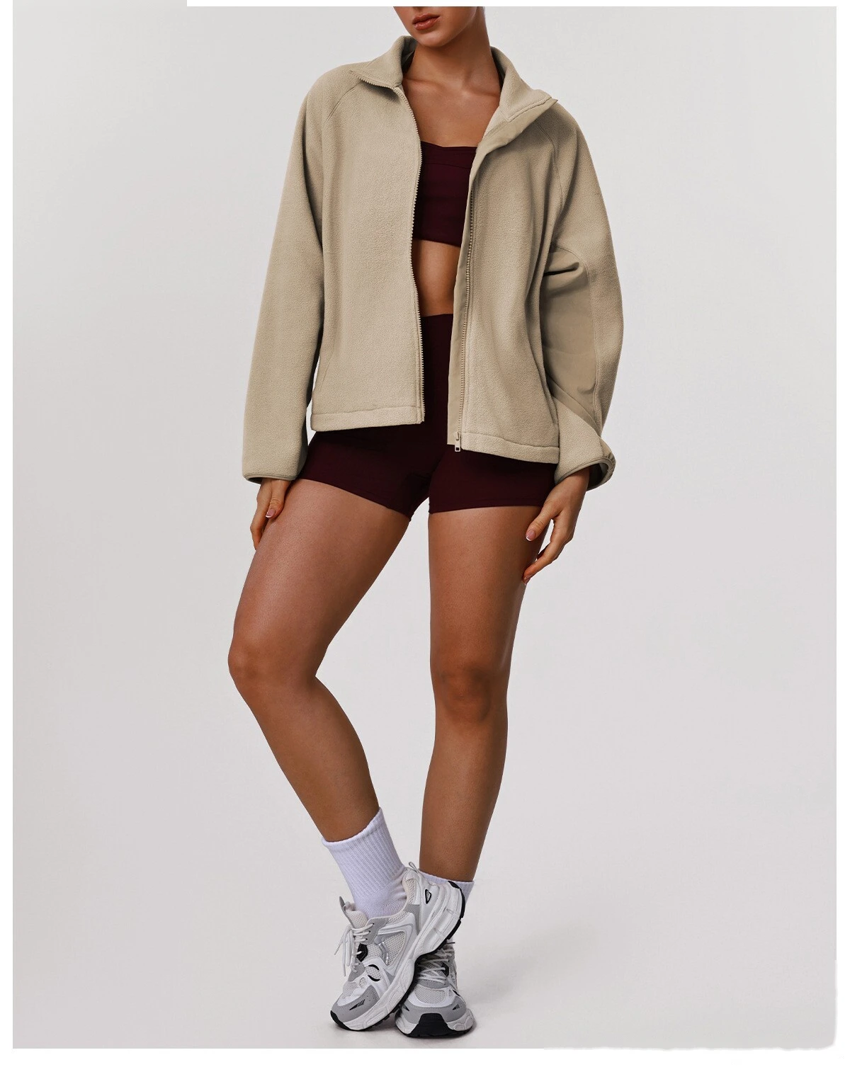 Bulk Custom Women's Fleece Jacket - Winter Warm Loose Fit Open-Front Sports Sweatshirt detail