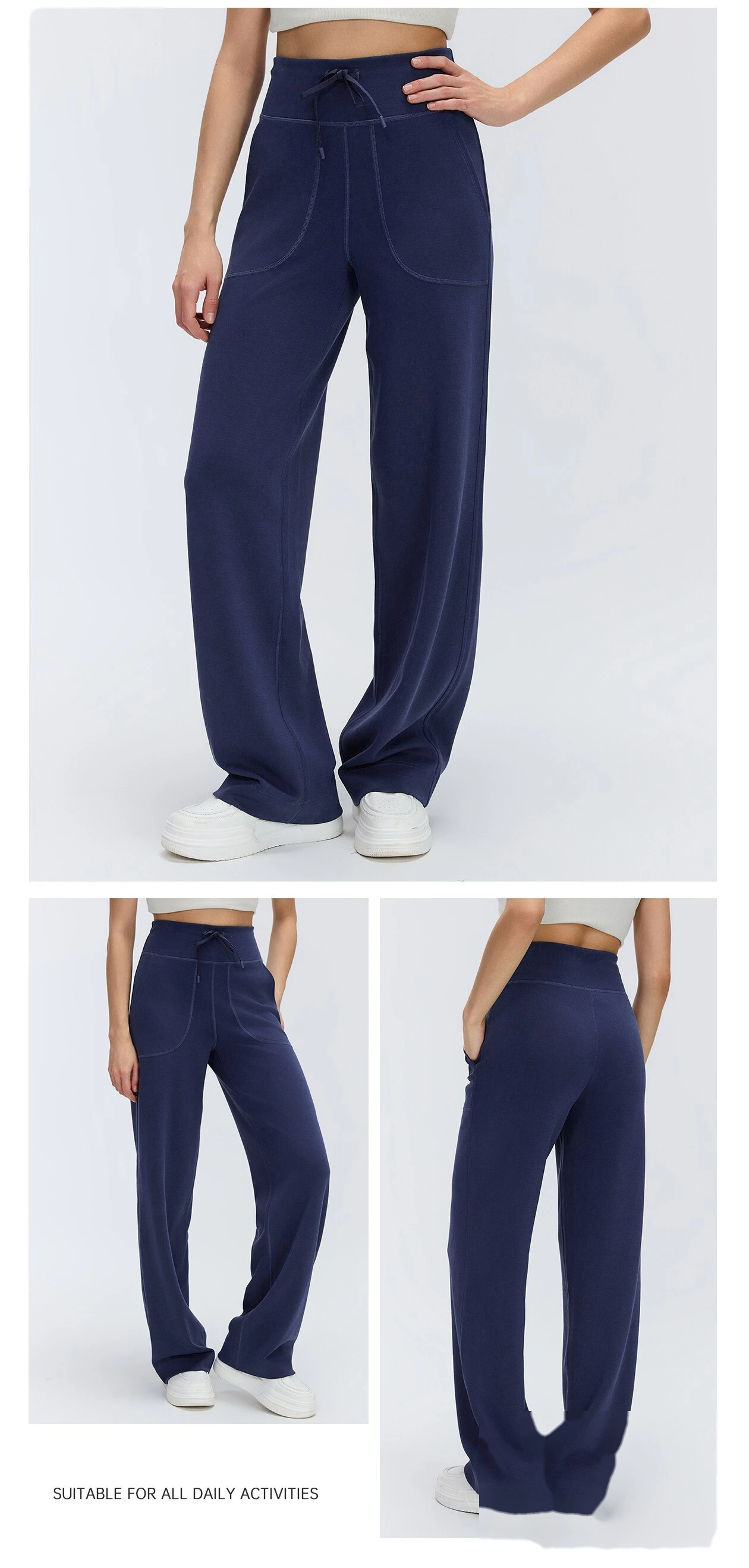 Custom Women's High Waist Draping Wide Leg Pants Loose Casual Trousers Soft Yoga Pants detail