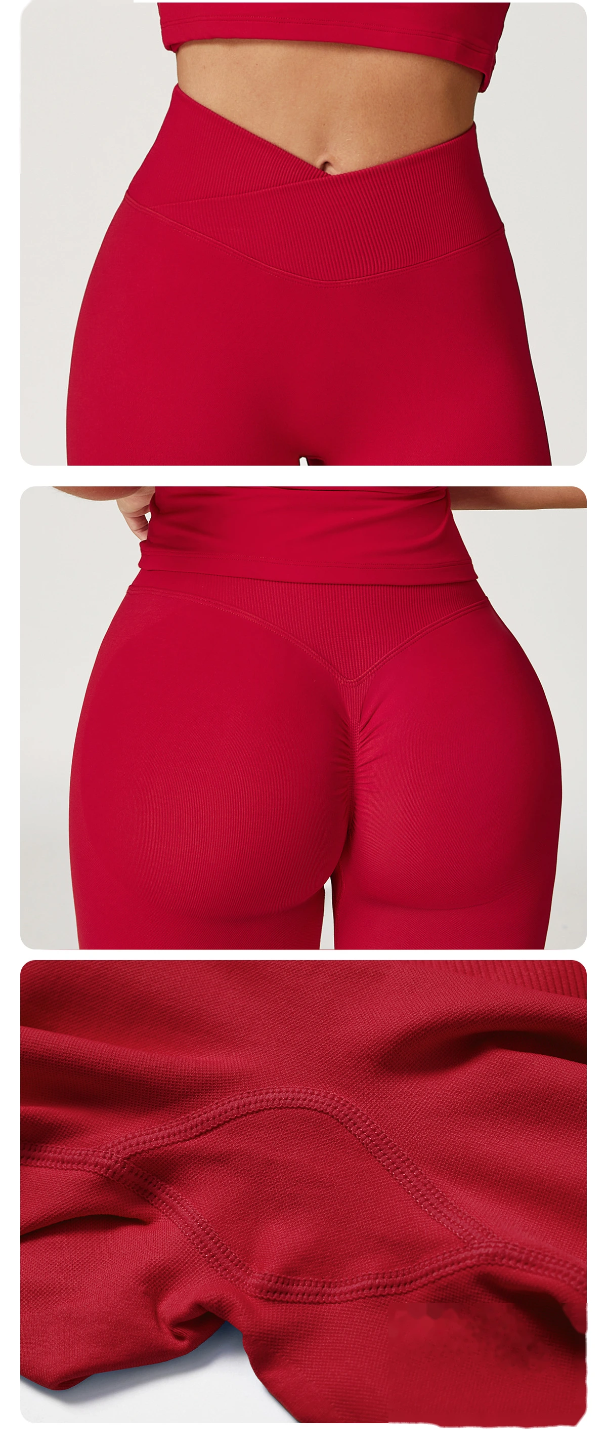 Europe and the United States hip seamless yoga pants cross high waist tights running fitness pants detail