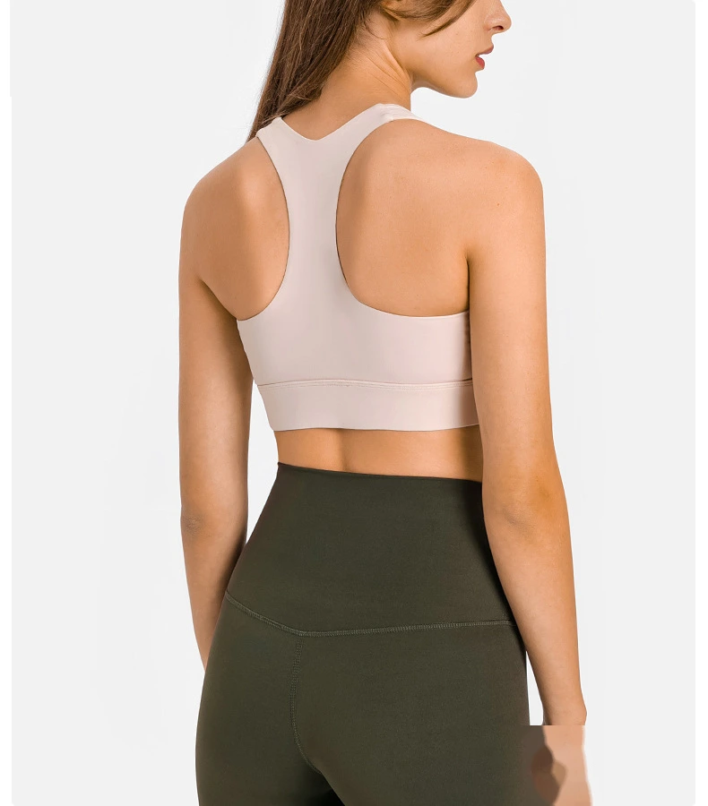 Women racerback sports bra workout fitness front zip yoga gym top detail