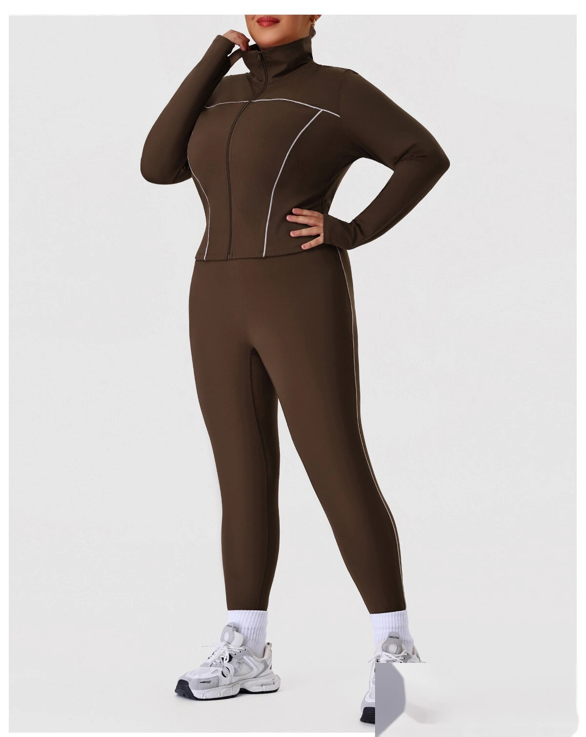Custom Plus Size Slim Yoga Suit - Winter Outdoor Running Workout Jacket & Activewear Set detail