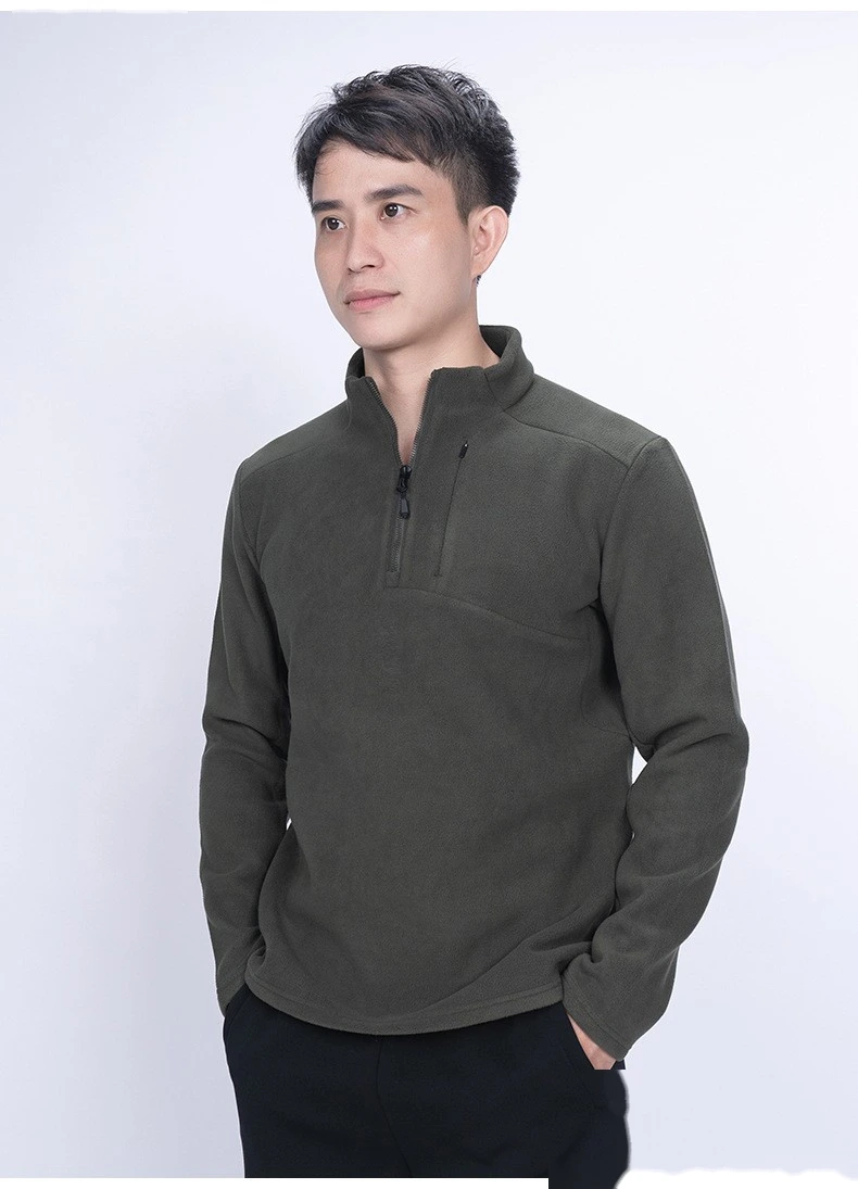 Customized semi-zipper long-sleeved T-shirt men's sweater Austrian fleece warm outdoor winter warm clothes detail