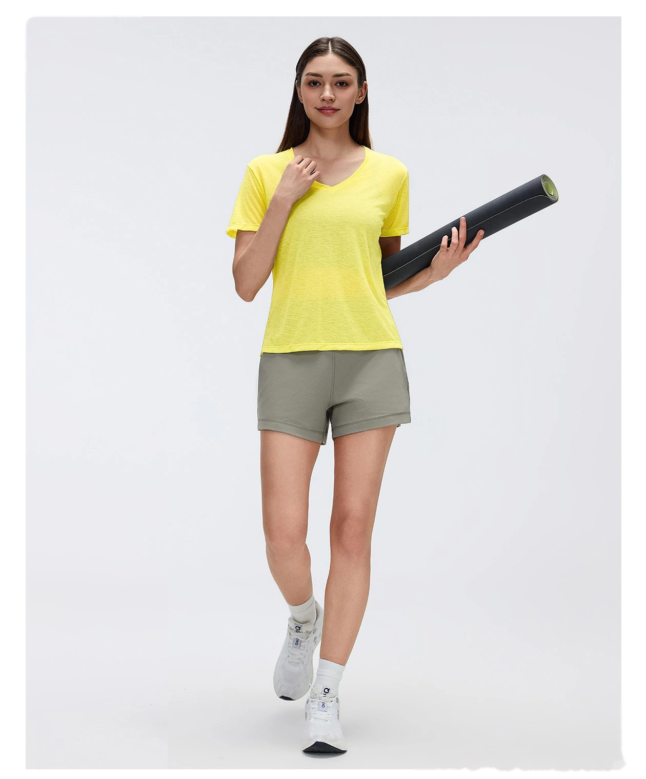 Bulk Custom V-Neck Yoga T-Shirt - Women's Summer Bamboo Yarn Lightweight Quick-Dry Gym Running Activewear detail
