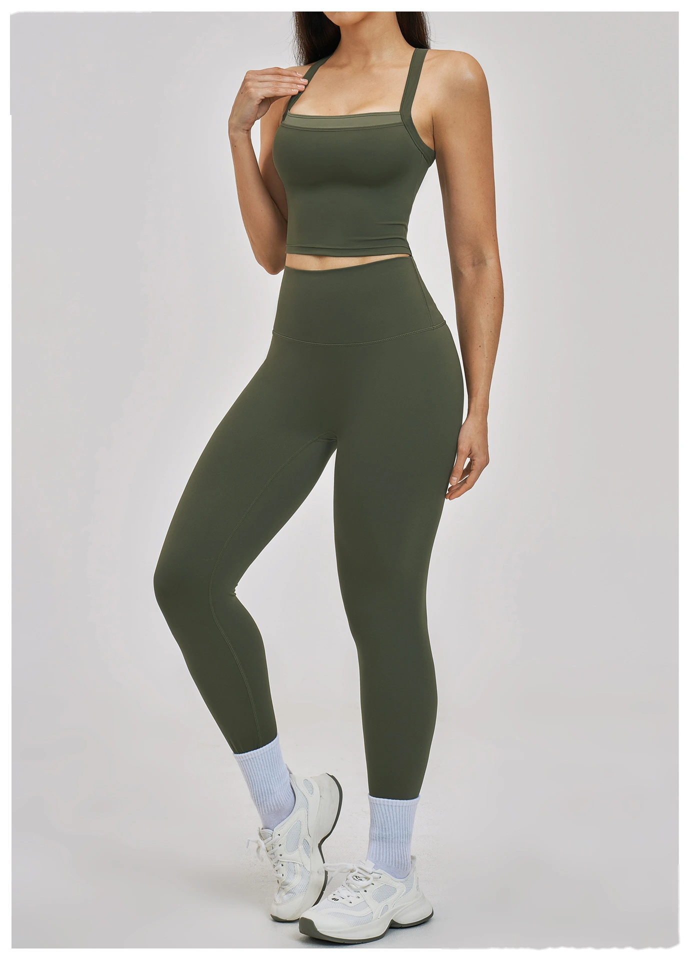 Women’s Fake Two-Piece Yoga Tank Top Set Crisscross Beauty Back Color Block Sports Shorts Active Wear detail