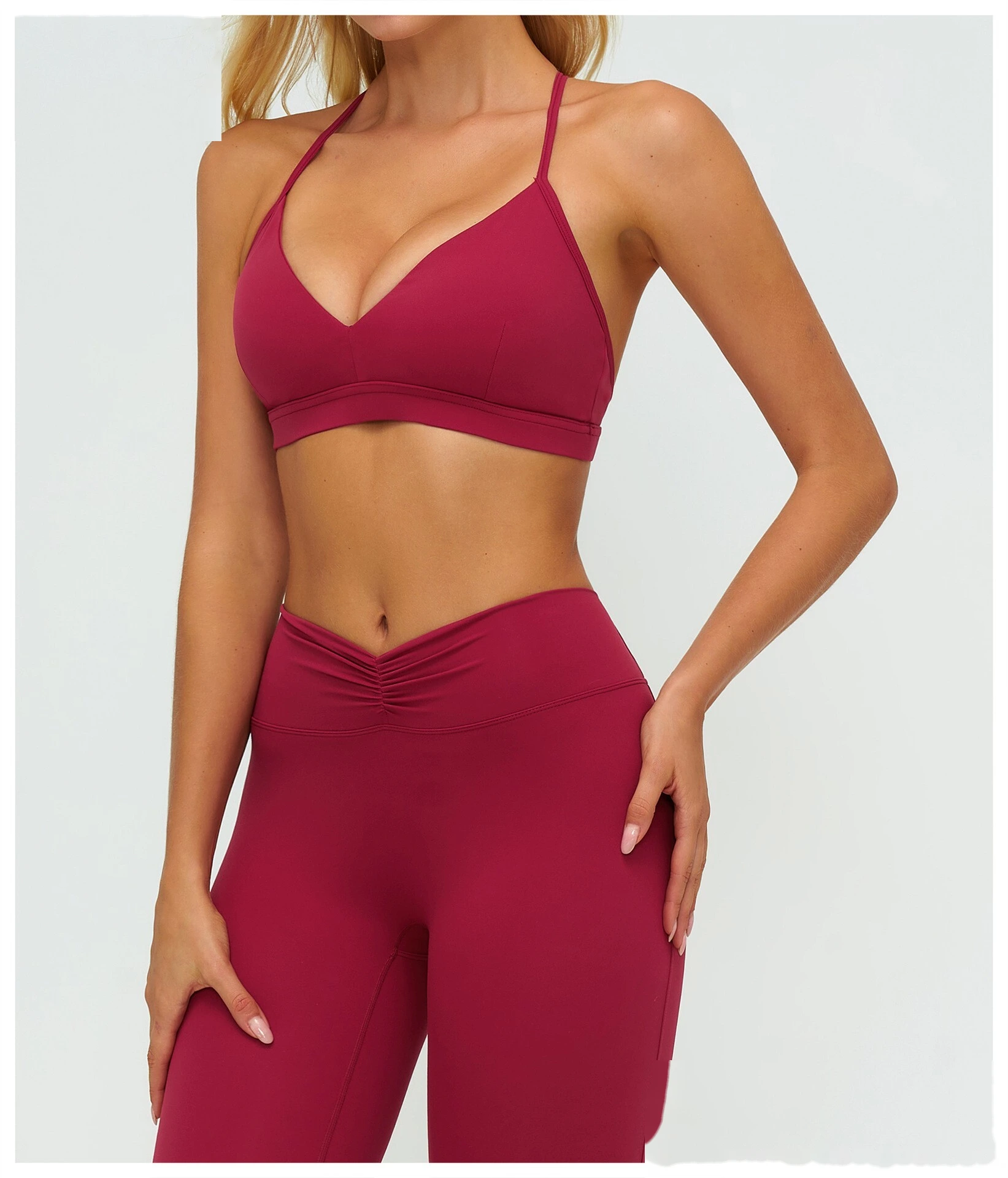 Women's Customizable V-Neck Yoga Sports Bra - Y-Back Adjustable Straps, High Support Workout Bra for Fitness & Running detail