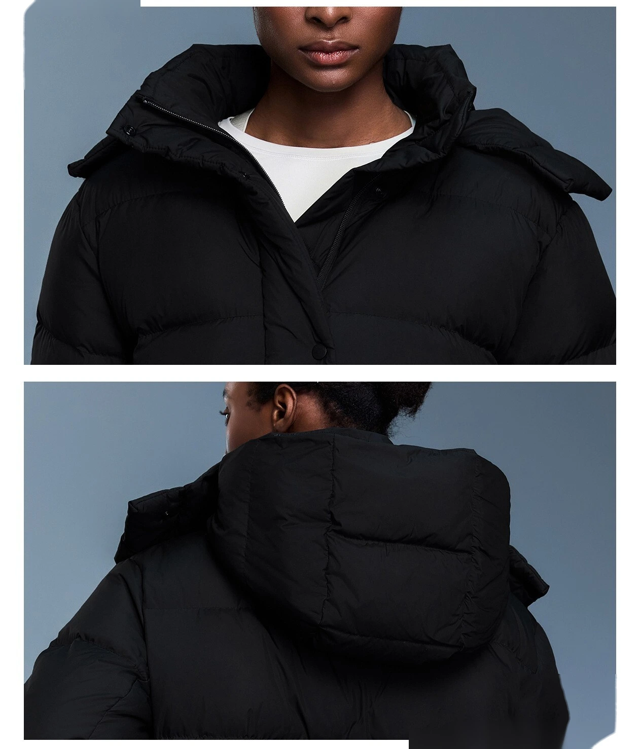 Customized new down jacket women waist drawstring hooded windproof warm bread coat in winter detail