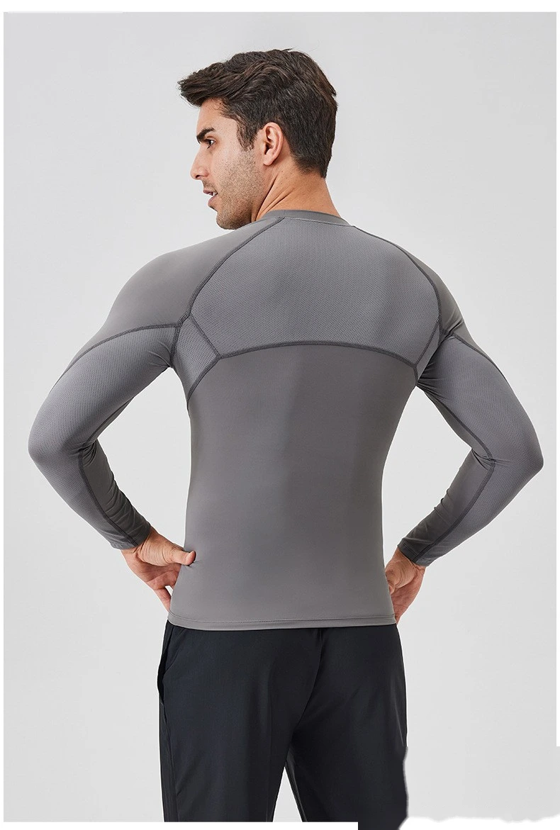 Customized men's long-sleeved tight T-shirt sports fitness clothes detail