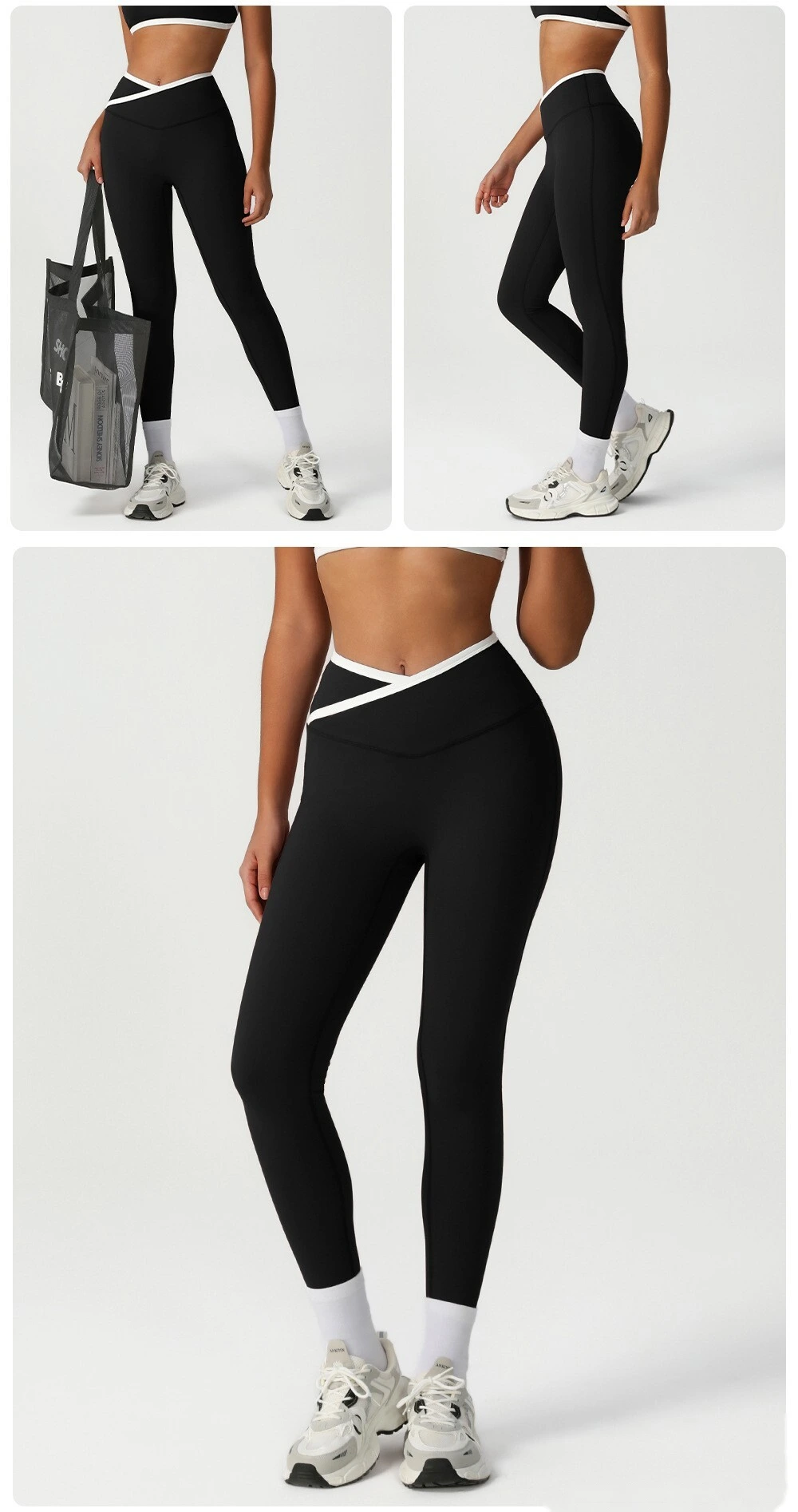 Custom-made comfortable tight-fitting yoga pants cross high waist sports pants training running fitness pants detail