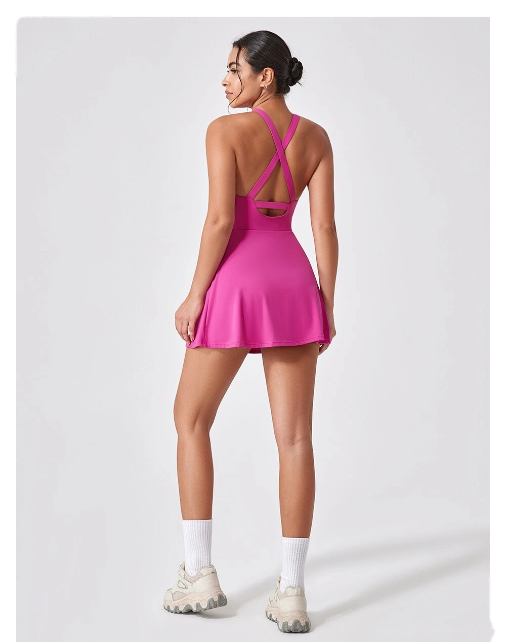 Sports dress is slim, light-proof and quick-drying feather tennis skirt, beautiful back fitness one-piece yoga suit detail