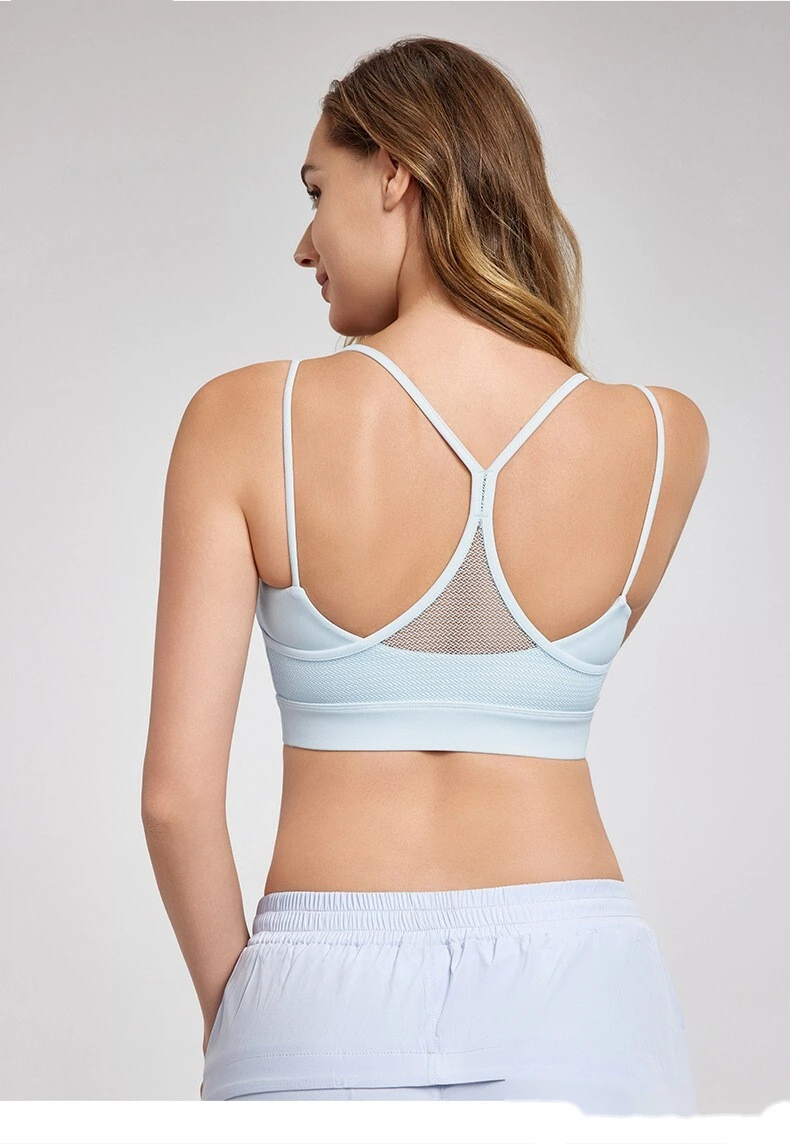 Thin shoulder strap sports vest women's beautiful back suspender vest with chest pad mesh yoga fitness bra detail