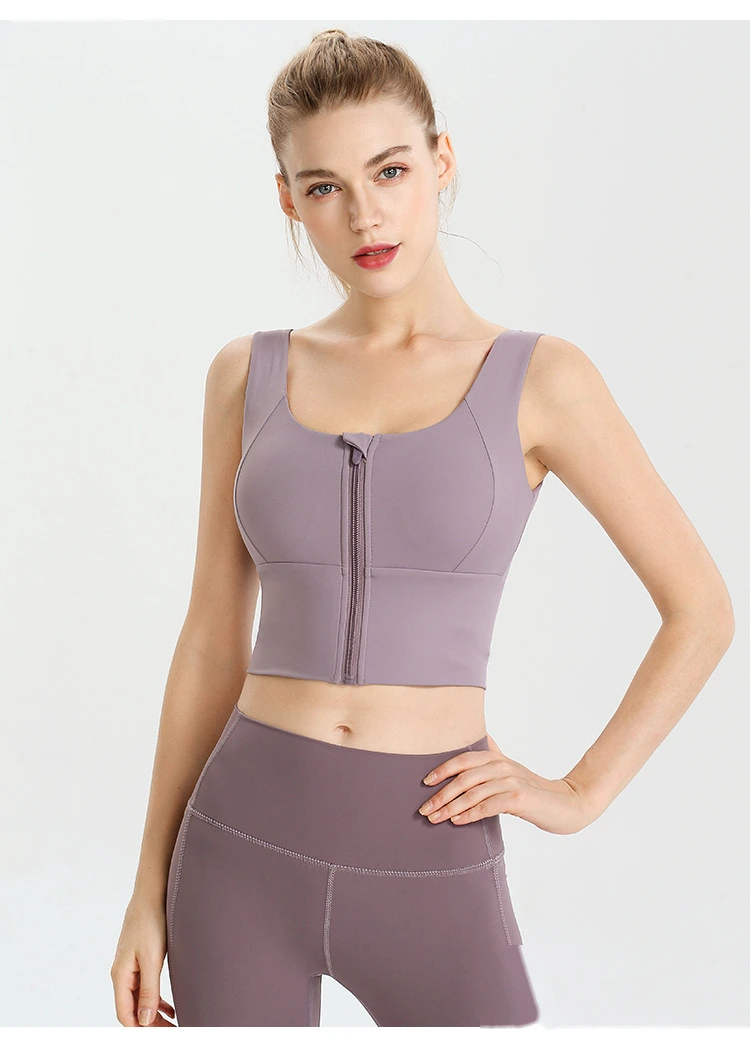 Womens zip up sports bras workout fitness training crop tops detail