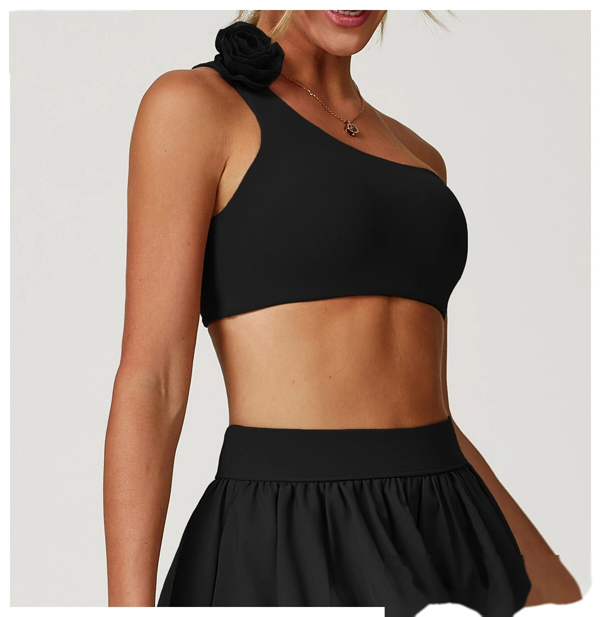 Yoga bra with irregular suspenders, quick-drying underwear, oblique one-shoulder sports bra. detail