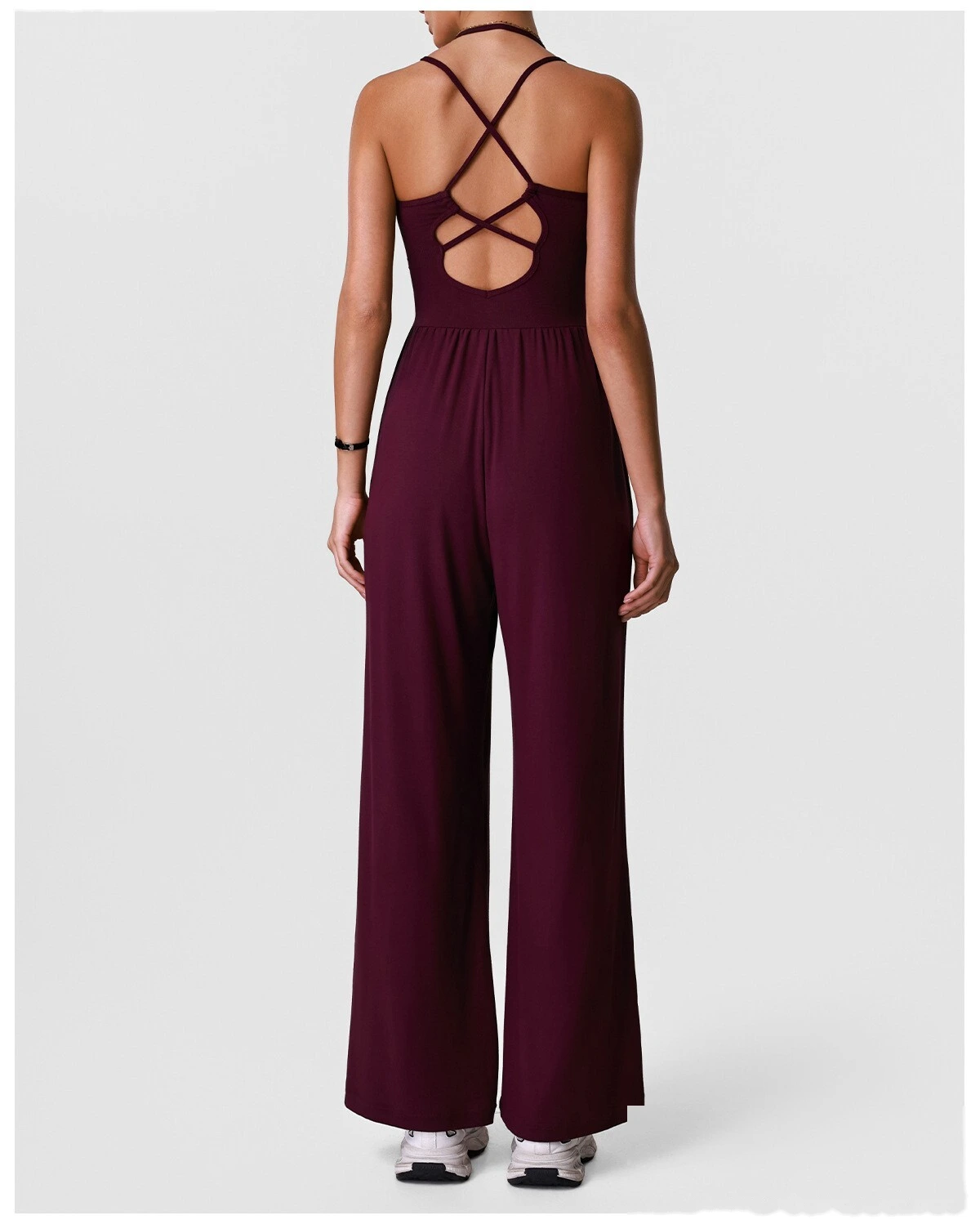 Women’s Halter Hollow Beauty Back Yoga Jumpsuit Casual Wide Leg One Piece Sportswear With Built-in Pads detail