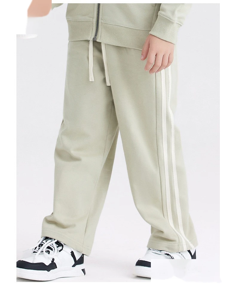 Customized cotton terry two-bar sweatpants for boys and girls children's loose casual pants detail