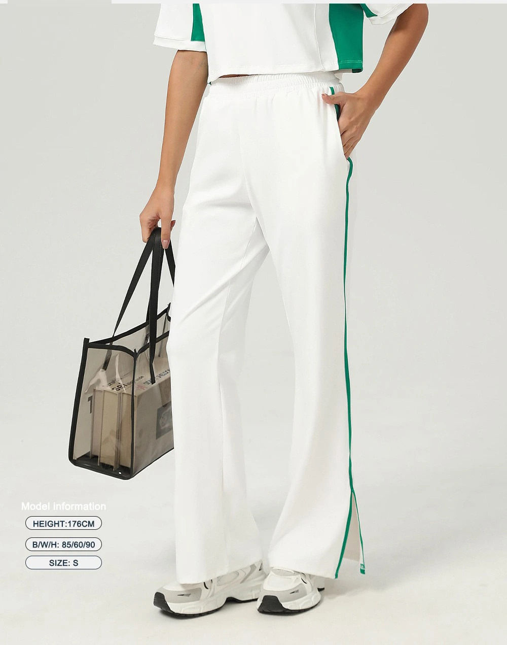 High waist loose sport wide-leg pants pocket straight fashion casual pants wearing contrast yoga bell bottoms. detail
