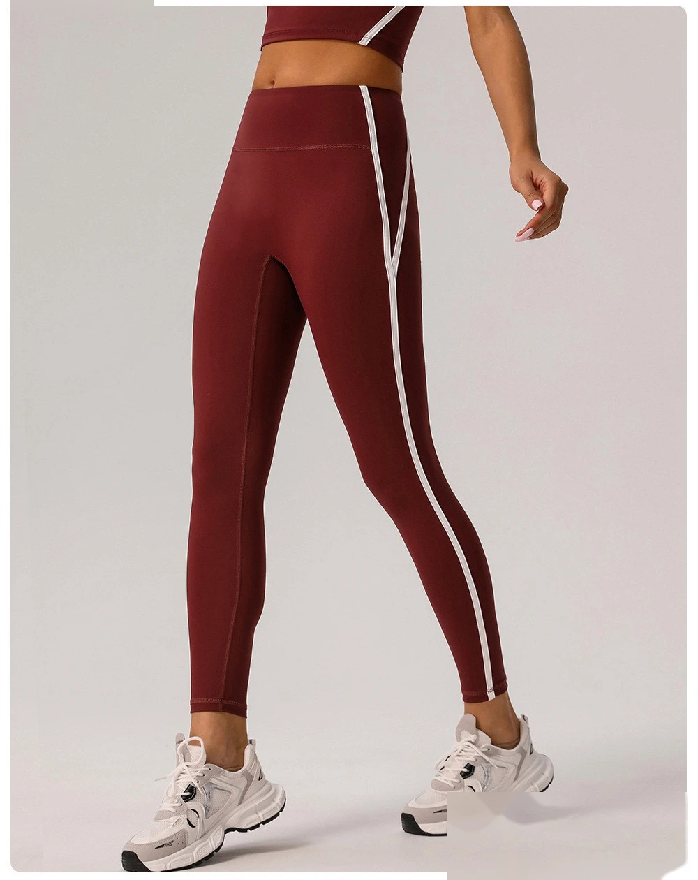 Customized European and American contrast high waist nude yoga pants ladies running fitness tight sports pants detail