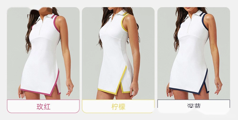 Custom color matching semi-zipper sports one-piece skirt quick-drying sun-proof tennis one-piece skirt detail