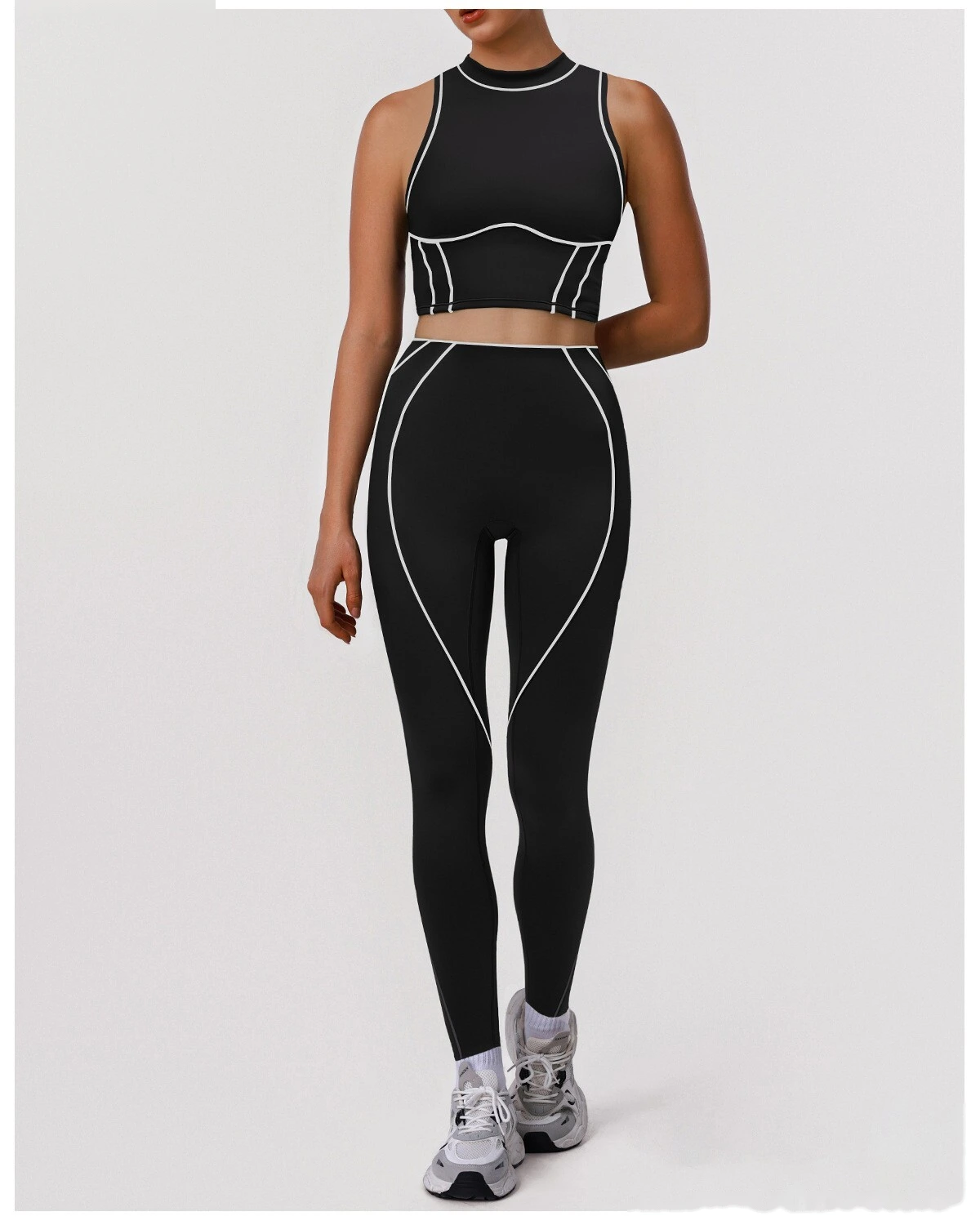 Custom Color Block Fitness Set - High Support Sports Bra & Tight Training Leggings for Yoga Running detail