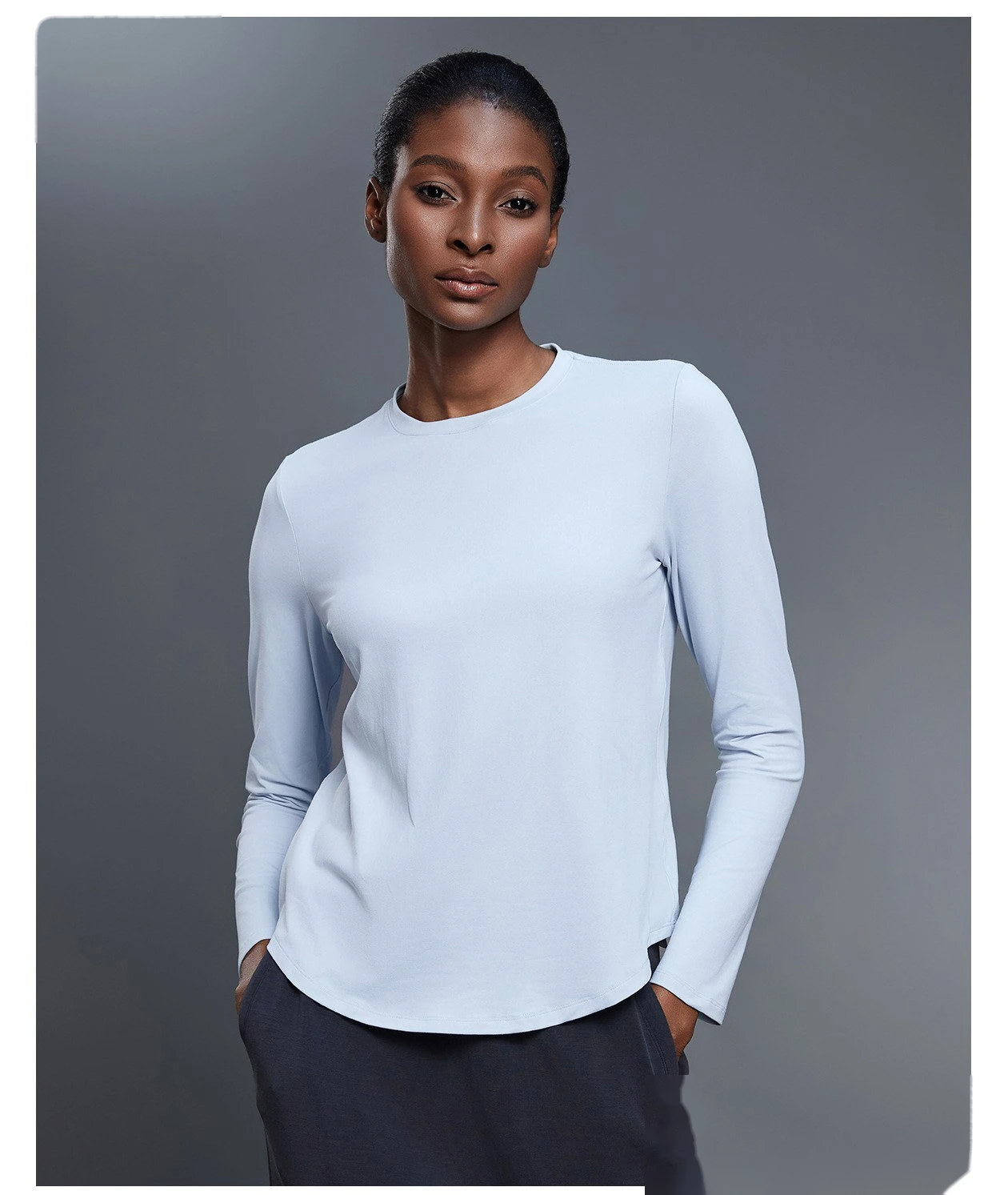 Customizable Women's Autumn Fitness T-Shirt | Crew Neck, Loose Slim, Long-Sleeve Yoga & Sport Style detail