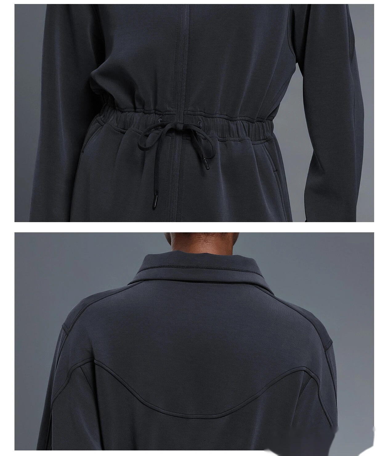 Custom-made long coat women's drawstring waist jacket leisure commuter sports windbreaker detail