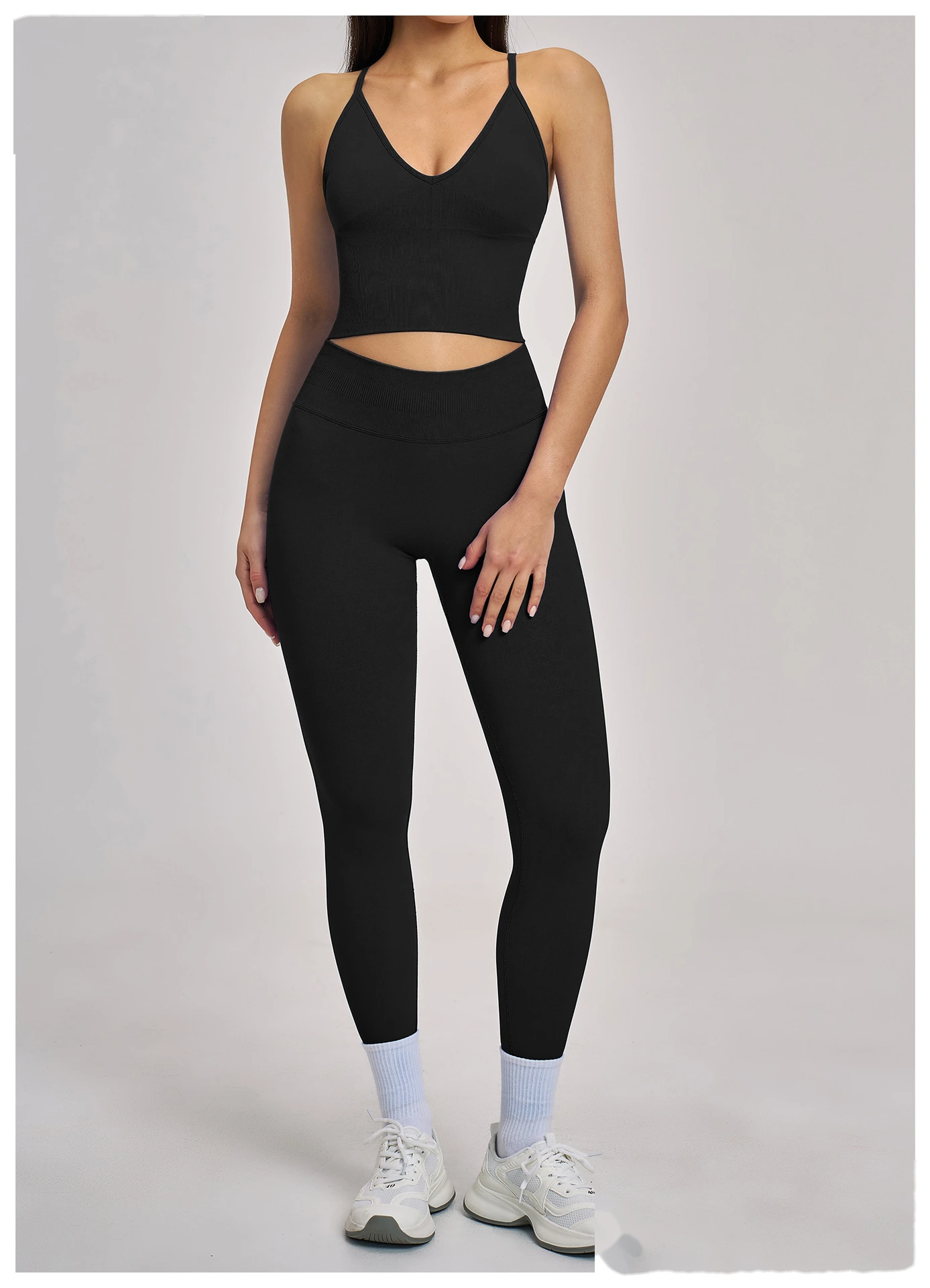 Custom Women’s Seamless 2 Piece Yoga Set Racerback Beauty Back Crop Top High Stretch Running Activewear detail