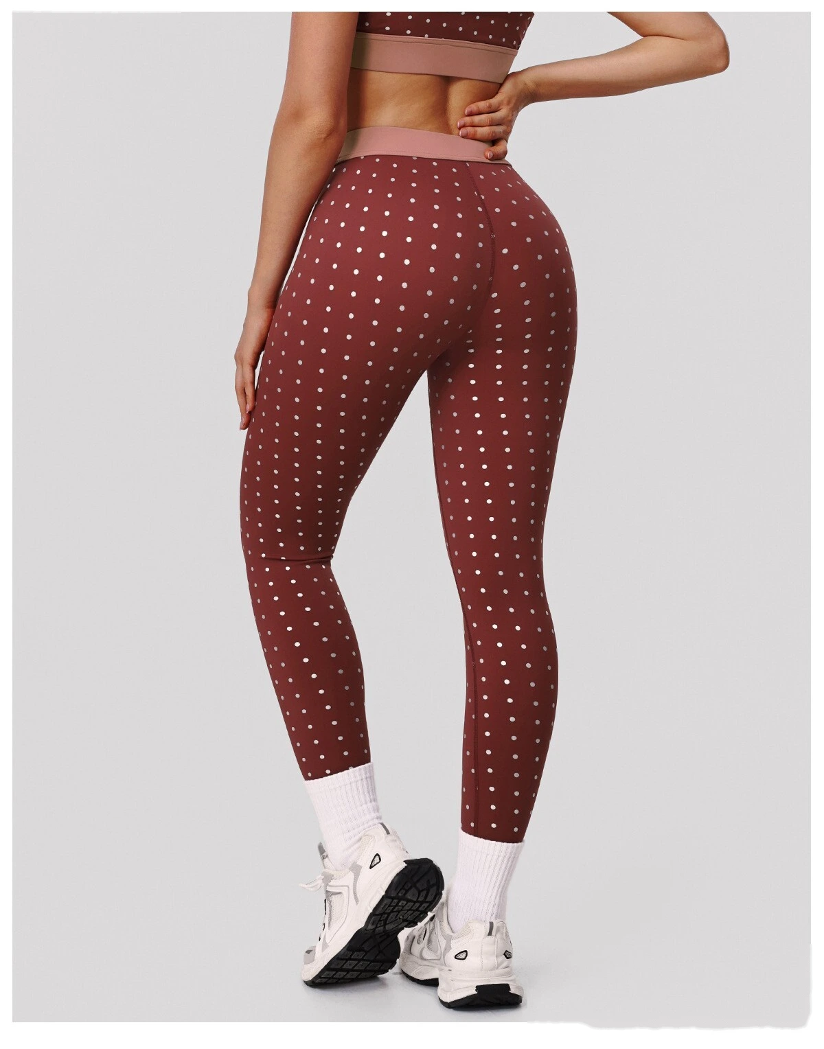 Bulk Custom Polka Dot Print Yoga Tights - High-Stretch Nude Feel 7/8 Leggings for Gym Outdoor Running Fitness detail
