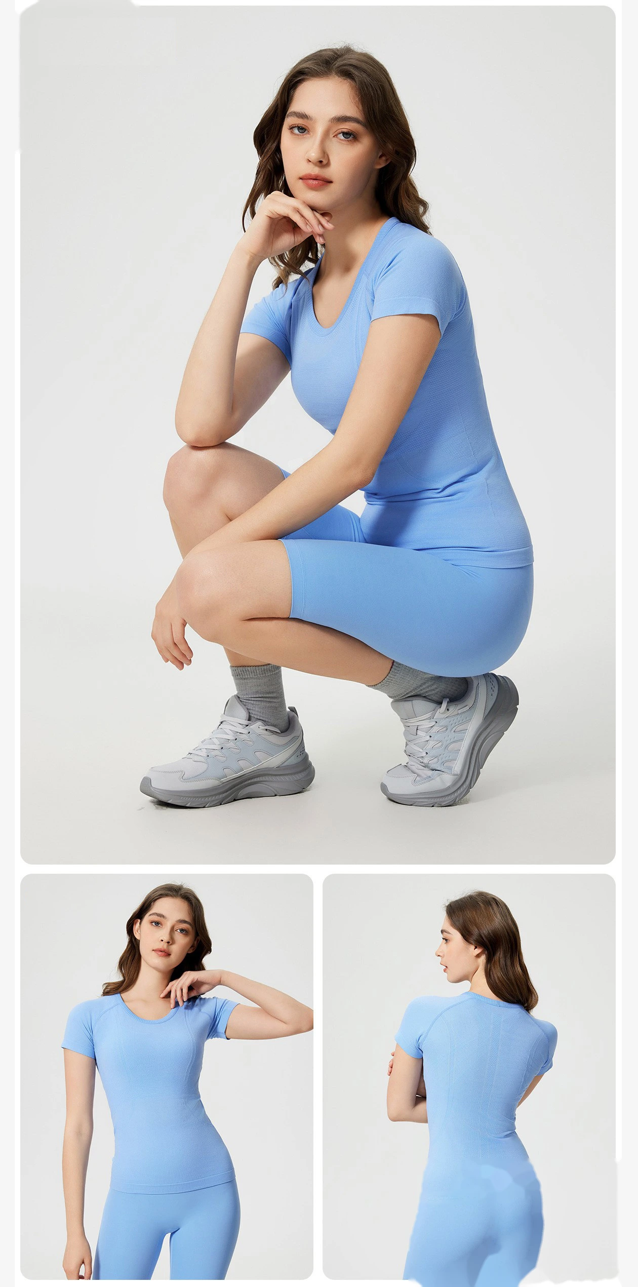 New ladies short-sleeved T-shirt running fitness shirt slim breathable yoga short sleeves detail