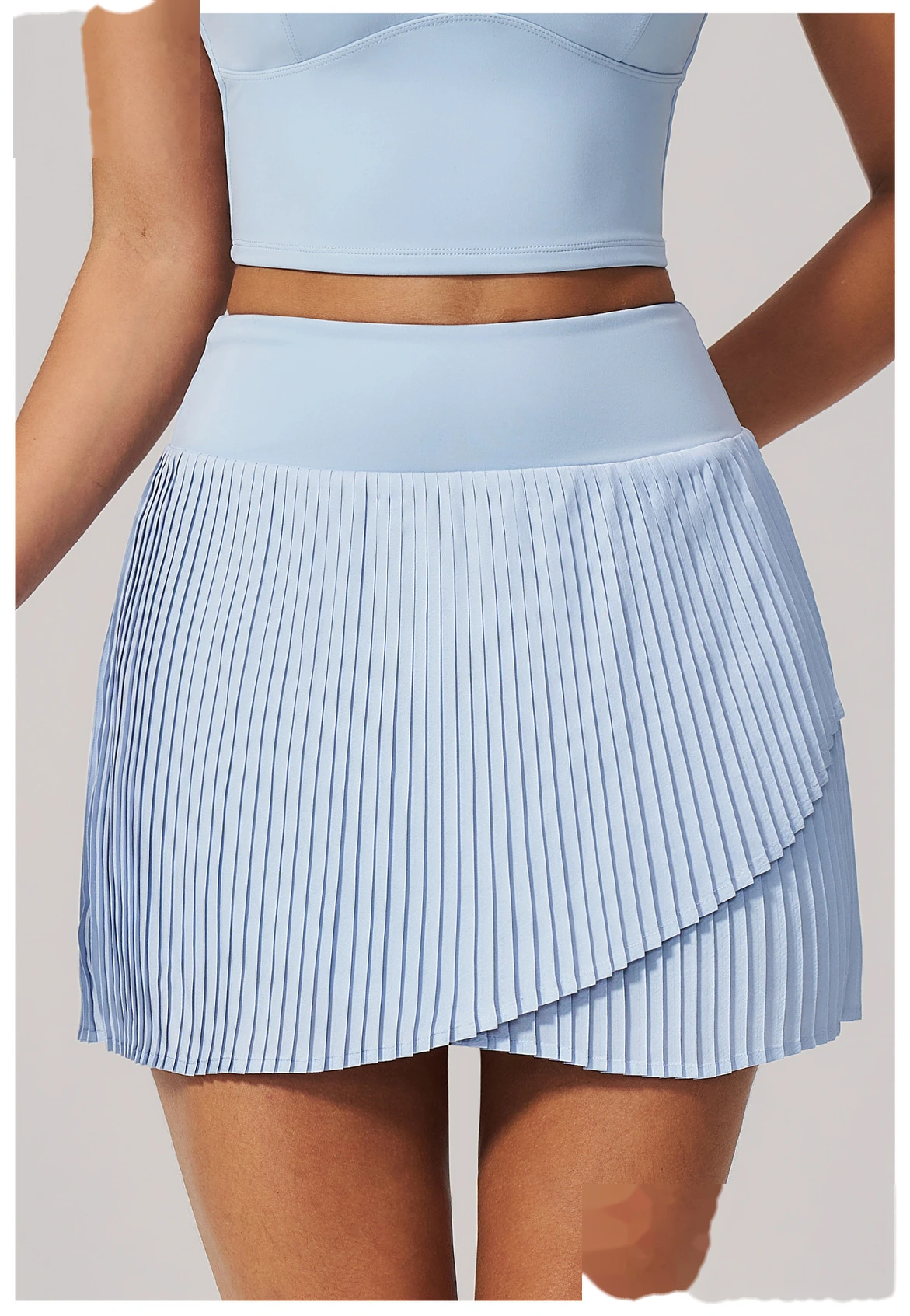 Women Summer Activewear Suit, Stretch Yoga Top + Anti-Exposure Pleated Tennis Skirt, Lightweight Fitness Outfit detail
