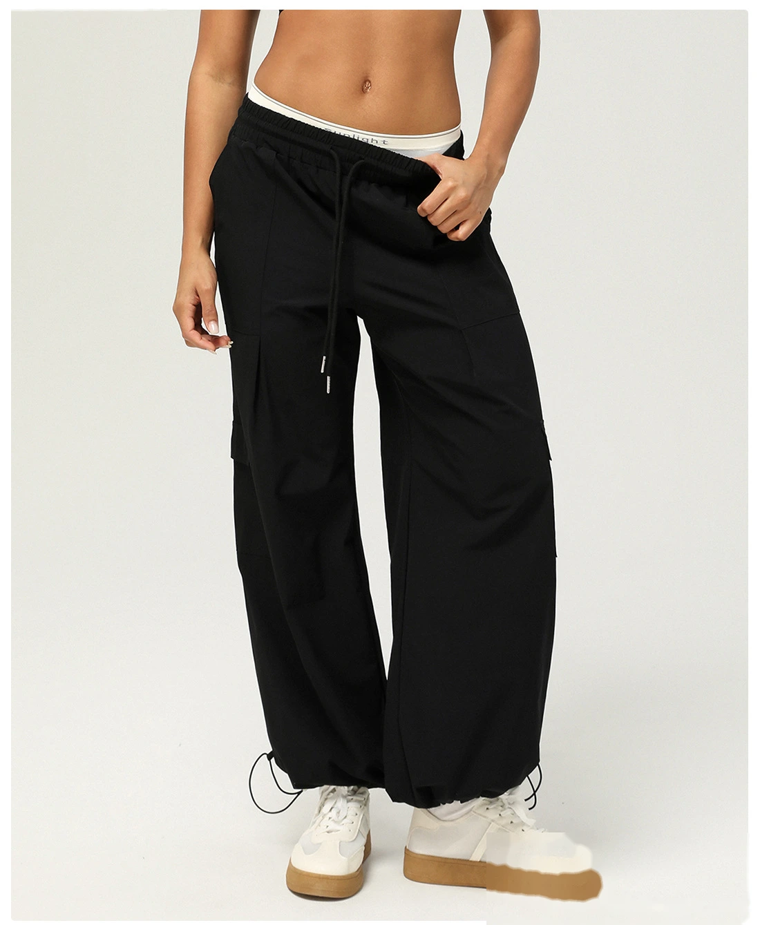 Custom-made loose-pocket tooling sweatpants for women's outdoor fitness straight wide-leg leg leggings detail