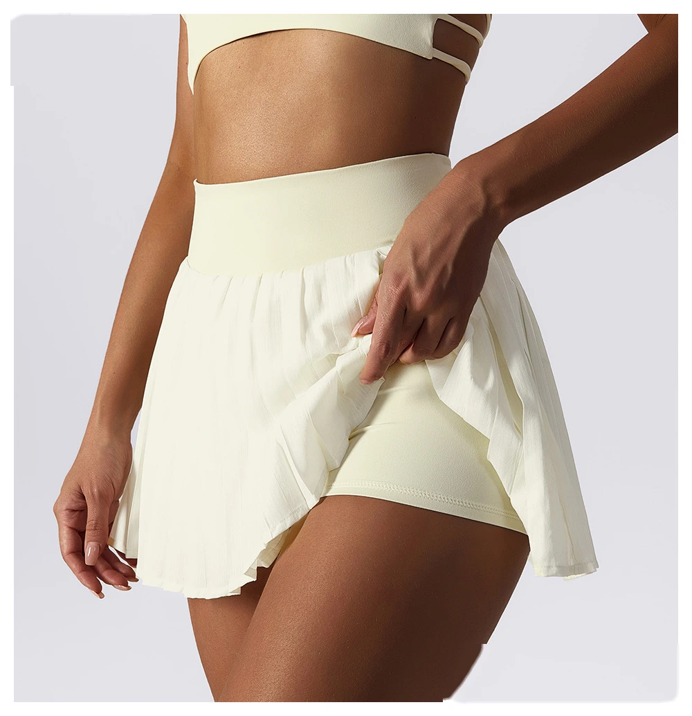 Women 2 in 1 quick dry running tennis skirts pleats fitness workout skirts detail