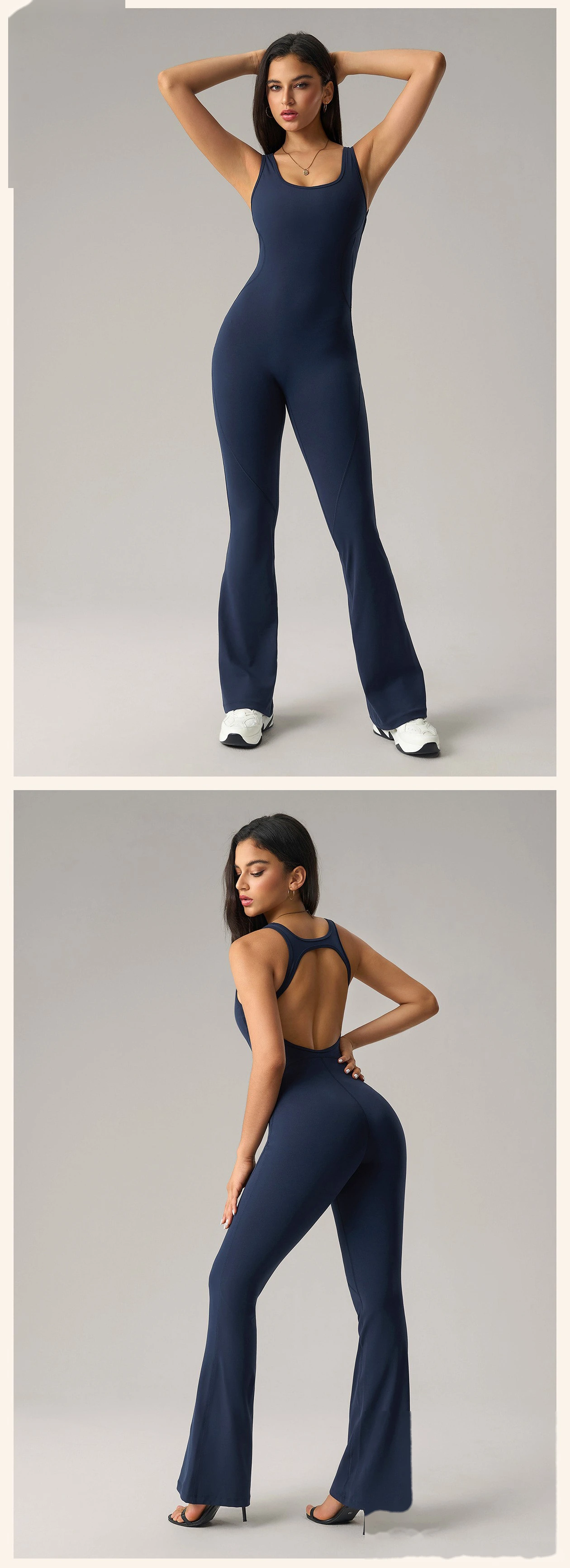 Women’s Custom Fake Two-Piece Camisole Yoga Jumpsuit Sexy Backless Butt Lifting Fitness Bodysuit detail