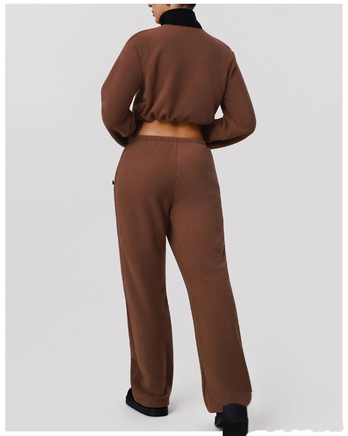 Custom Fleece Lounge Set - Women's Winter Warm Stand Collar Jacket & Wide-Leg Pants Sports Suit detail