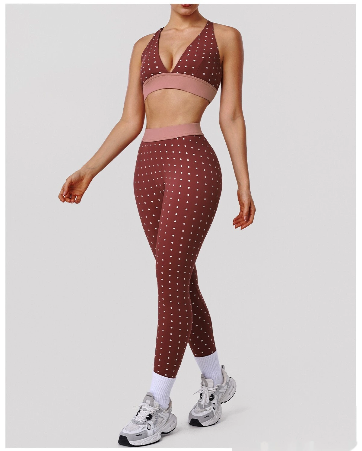 Bulk Custom Cross Beauty Back Yoga Bra - Color Block Polka Dot High-Stretch Sexy Gym Running Activewear detail
