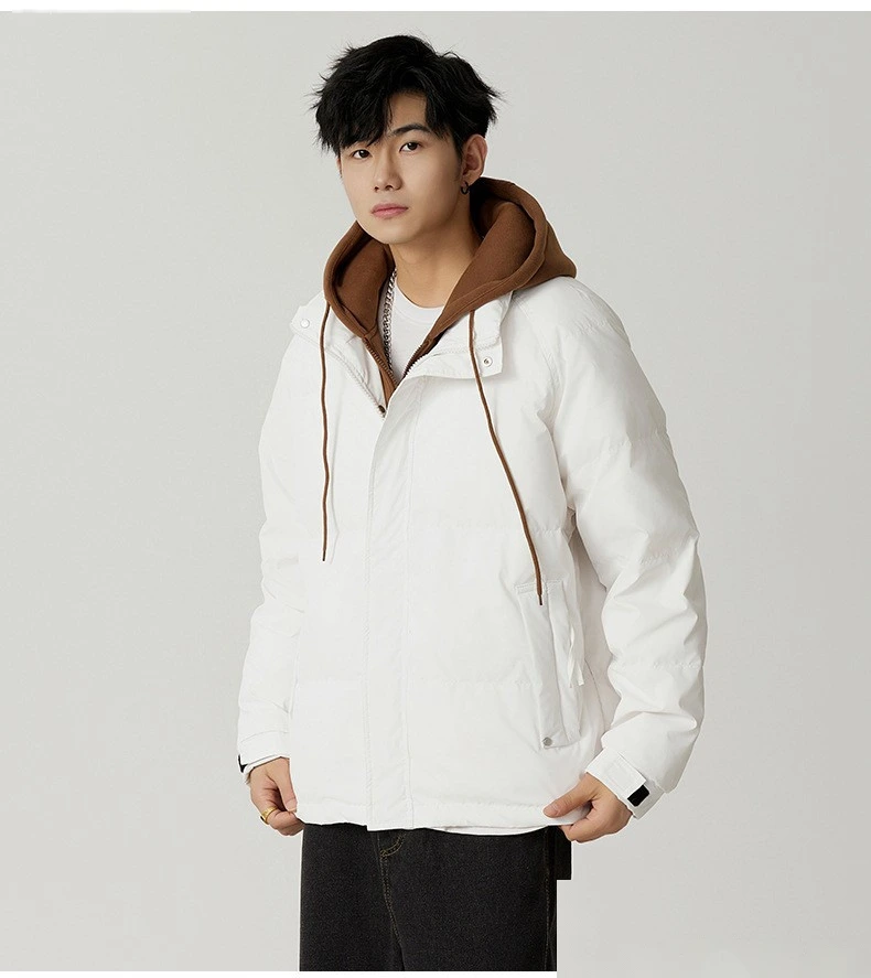 Custom hooded down jacket men's winter new trend fake two windproof warm couple coat. detail