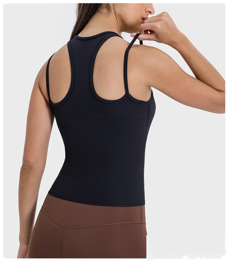 Customized rib new breathable I-shaped back yoga vest with chest pad female fitness bra top detail