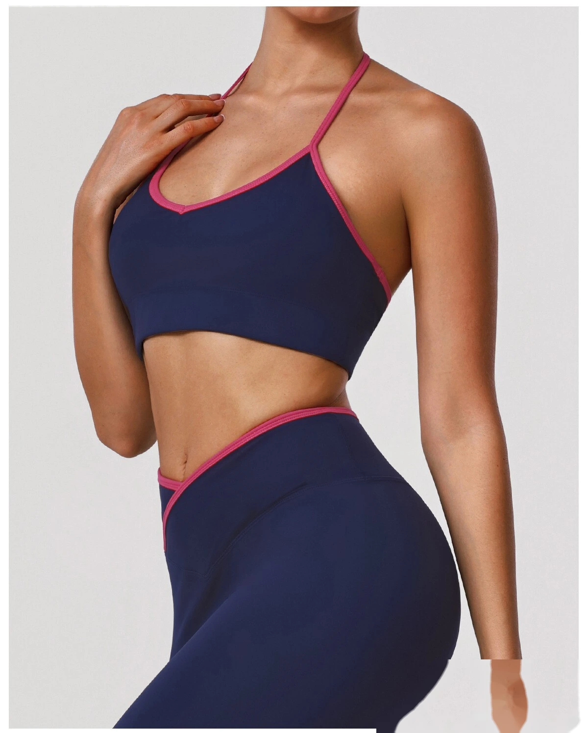 Women's Customizable Halter Neck Yoga Sports Bra Set - High-Elastic Comfortable Open Back Activewear for Yoga & Fitness detail