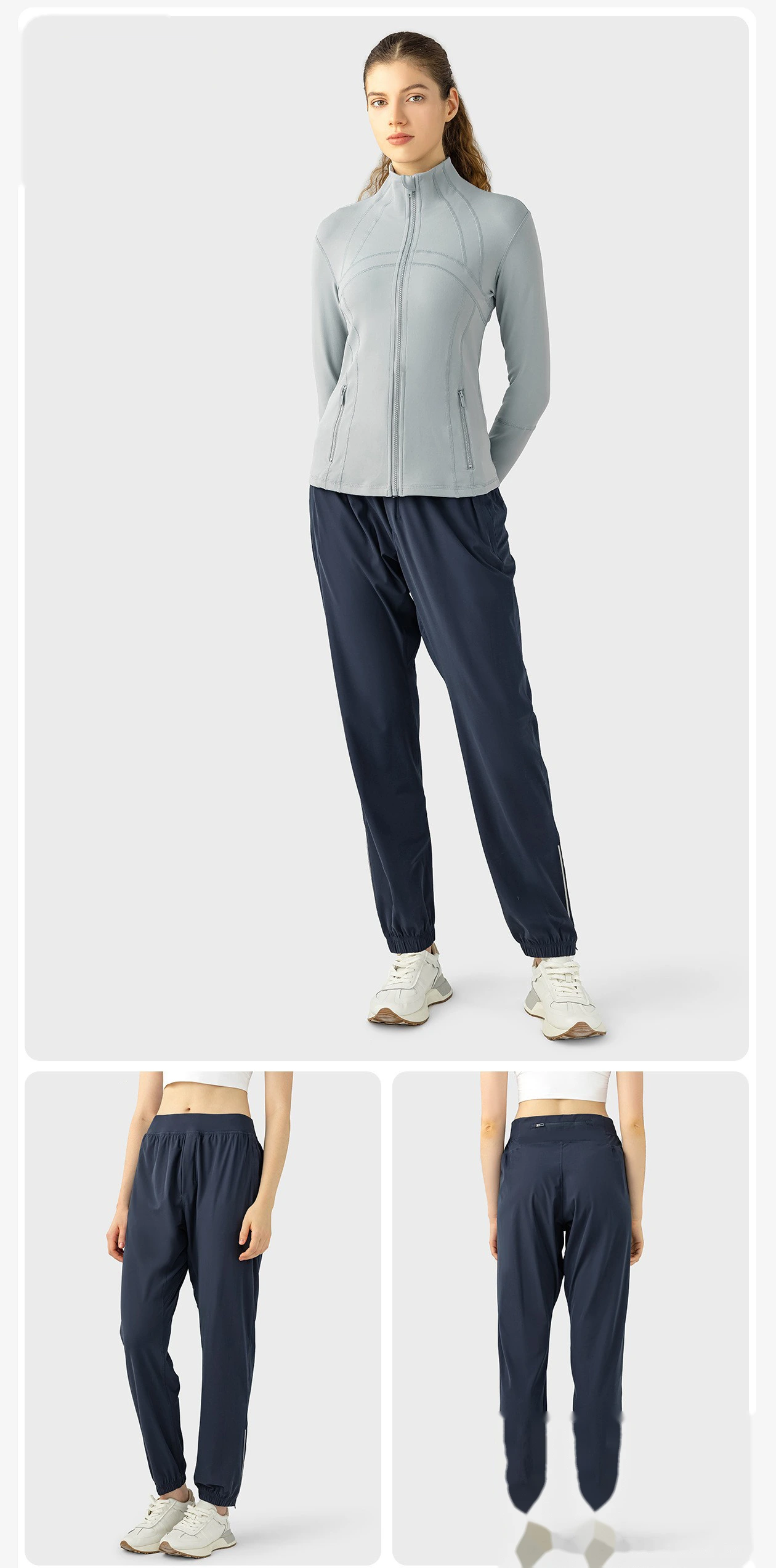 Yoga fitness casual pants with high waist and thin feet, zipper fitness leg-binding sweatpants for women detail