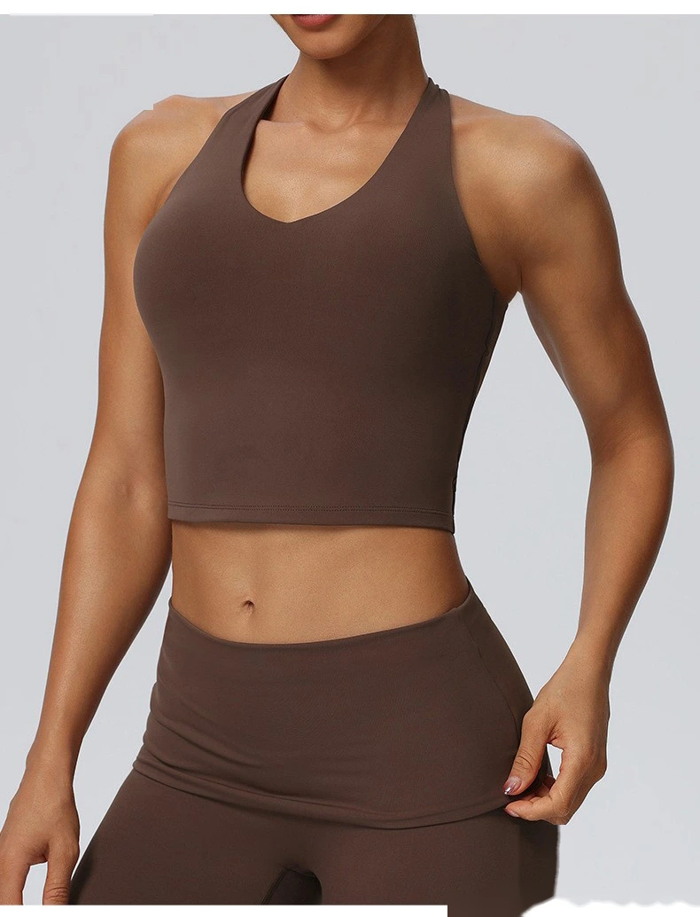 Women's European American Halter Beauty Back Yoga Tank Top, Breathable High Elastic Sports Fitness Vest detail