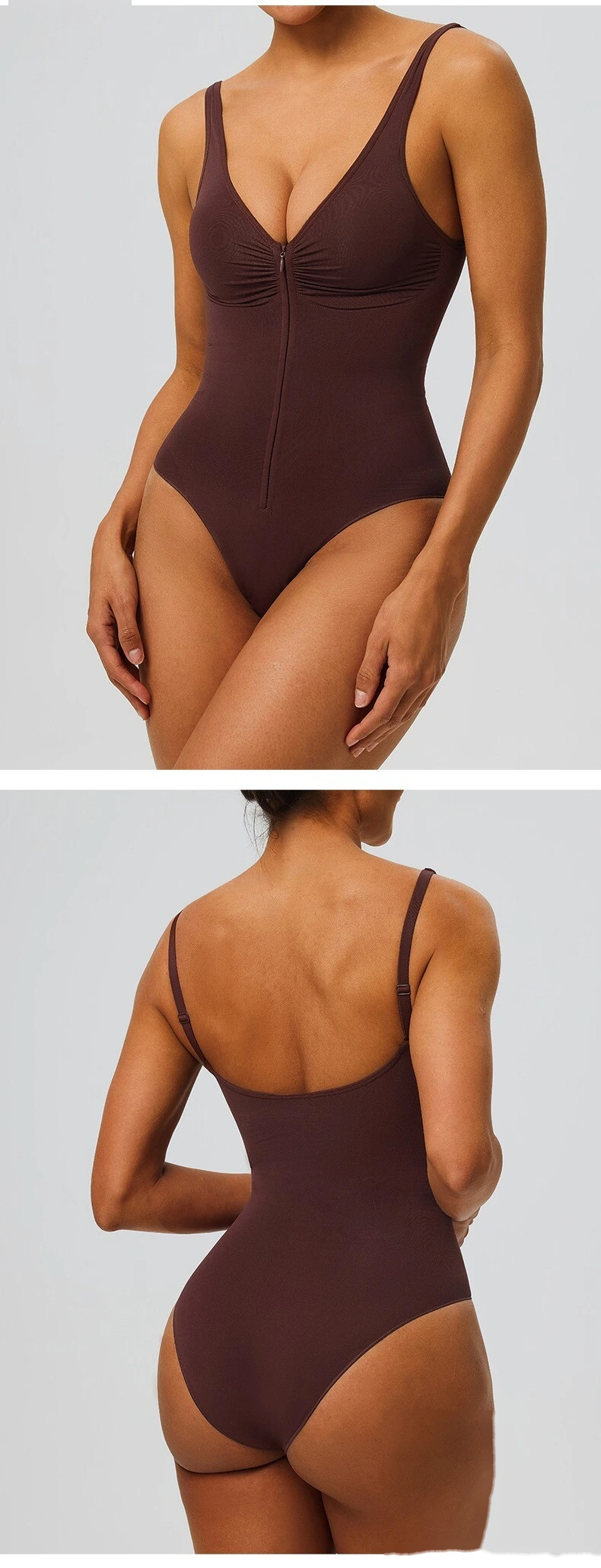 Seamless Zipper Up One Piece Shapewear Strong Compression Tummy Control Body Shaper detail
