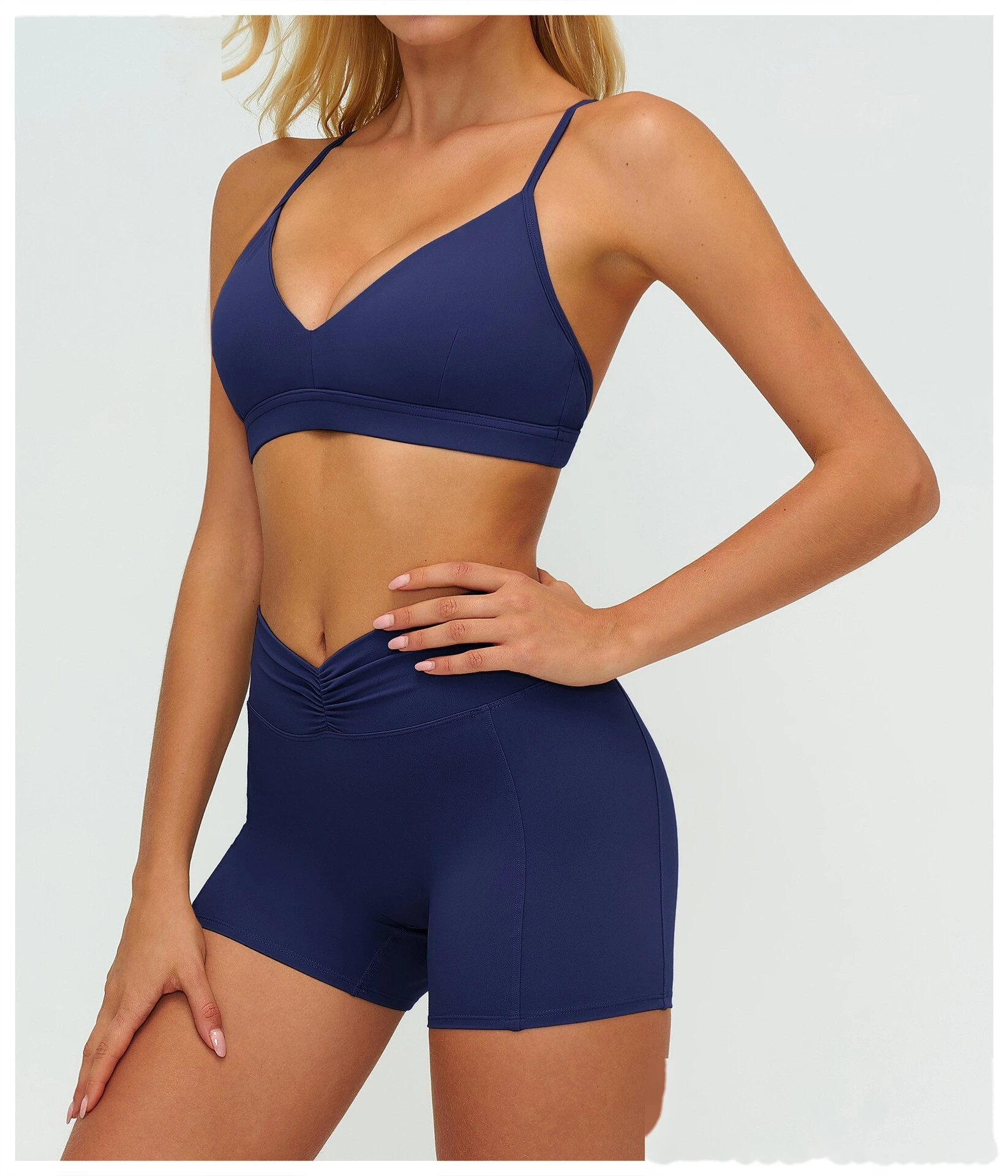 Women's Customizable V-Neck Yoga Sports Bra - Y-Back Adjustable Straps, High Support Workout Bra for Fitness & Running detail