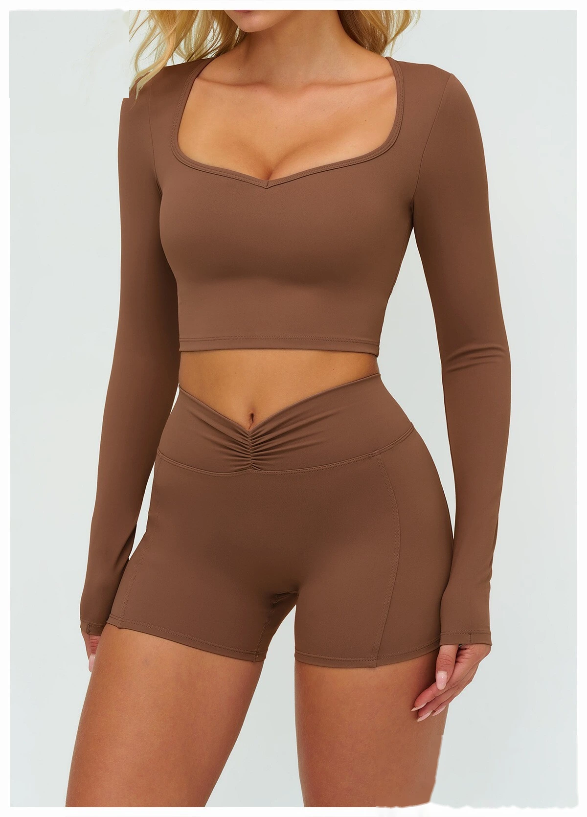 Women's High-Elastic Yoga Shirt - Customizable Slim-Fit Long Sleeve Workout Top for Running, Fitness & Casual Outings detail