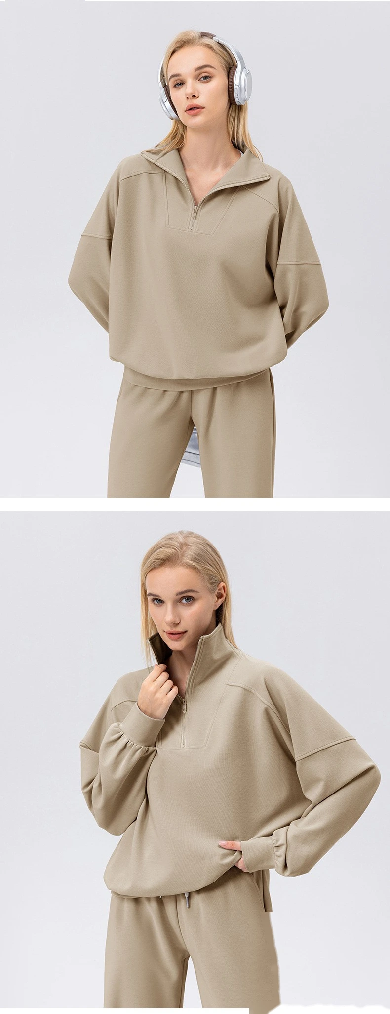 Custom sports sweater women's half zipper fitness long sleeve loose outdoor running sportswear detail