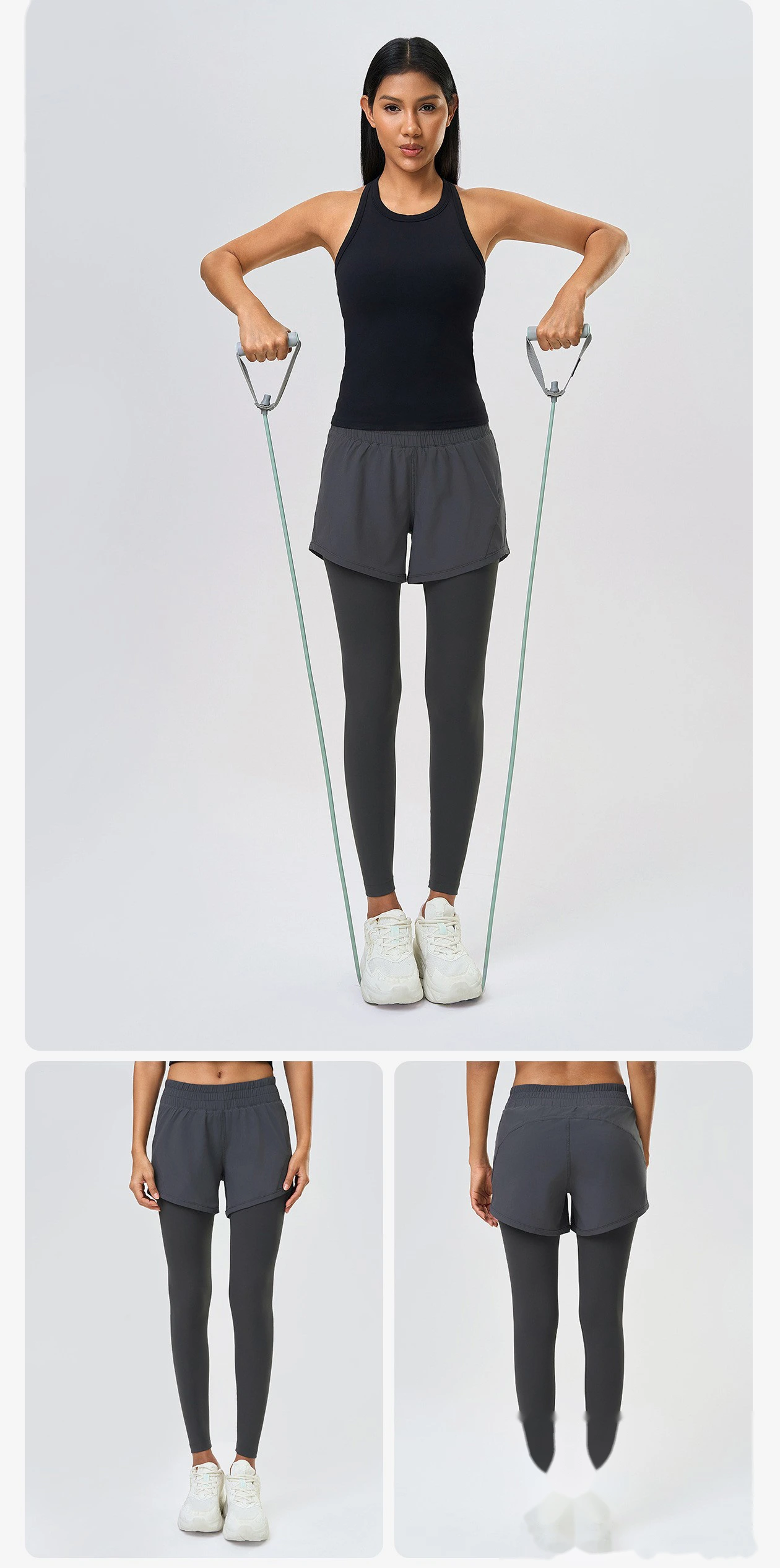 Fake two pieces of fitness yoga pants, slim pants, abdomen and buttocks, running pants. detail