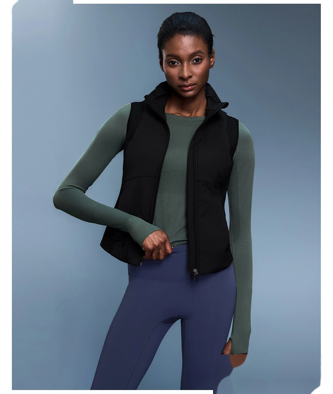Custom autumn and winter stand collar windproof vest women's short lightweight cashmere warm cotton vest. detail