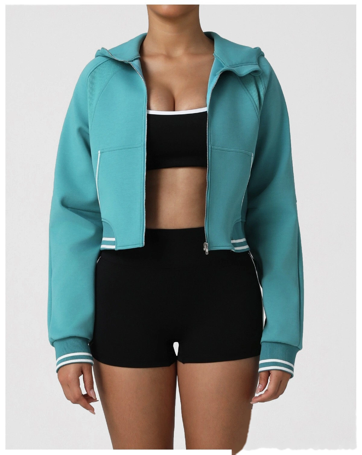 Women's Custom Thickened Color-Block Hooded Jacket for Autumn-Winter | Warm, Ideal for Yoga & Fitness detail