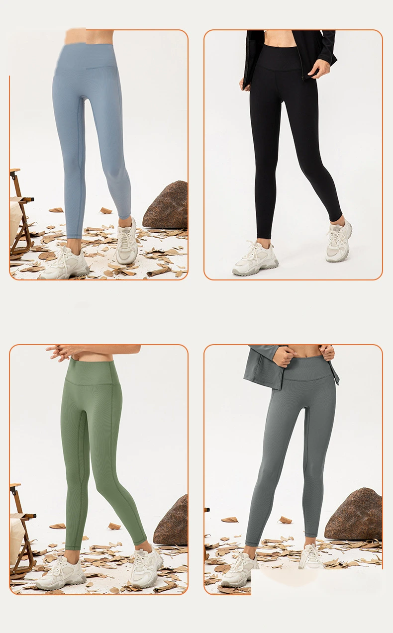 Women high waisted leggings front no seam yoga workout pants detail