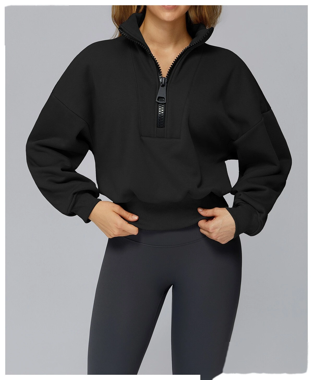 Customized autumn and winter stand collar loose sweater warm and casual outdoor sports sweater top detail