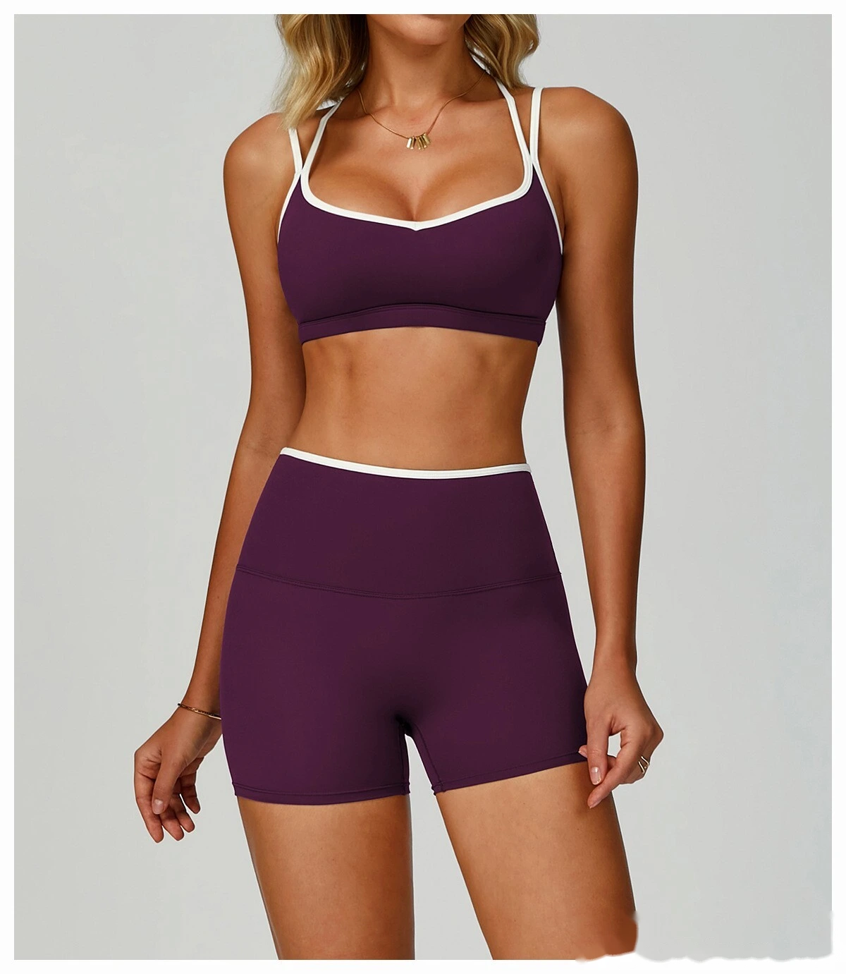 Custom contrast nude tight cross back sports vest running fitness yoga bra detail