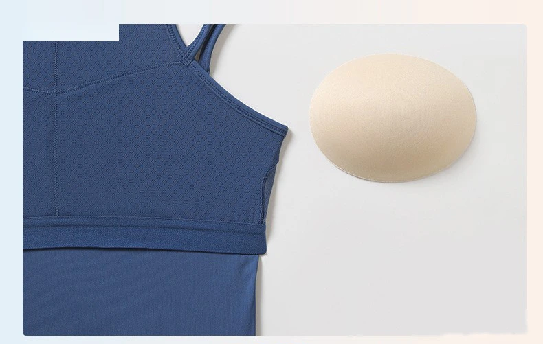 Customized rib new breathable I-shaped back yoga vest with chest pad female fitness bra top detail