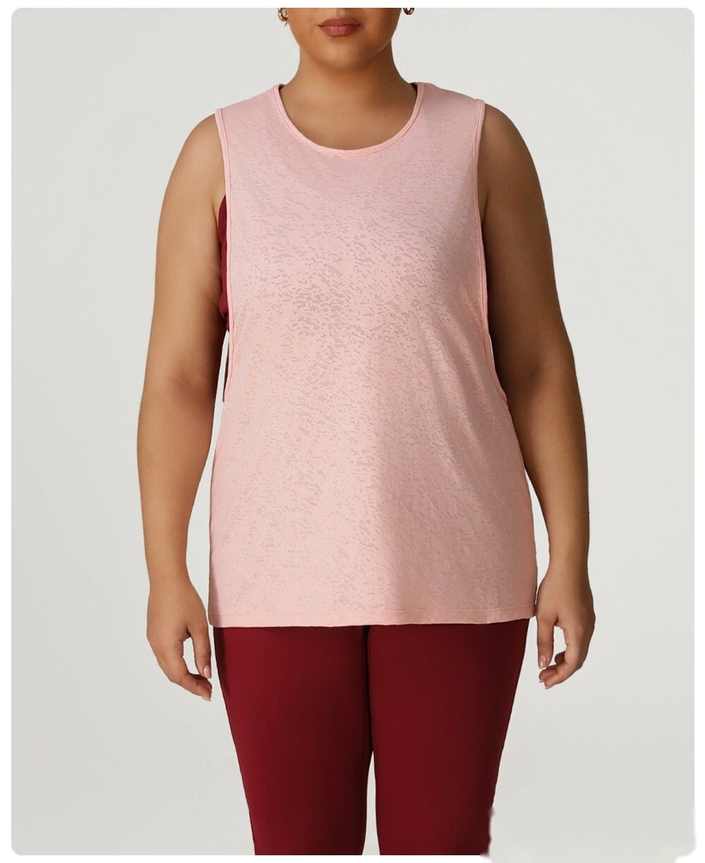 Plus size sleeveless leisure sports shirt round neck breathable yoga vest running training blouse detail